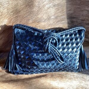 Urban Outfitters Black Weave Design Tassel Crossbody Handbag